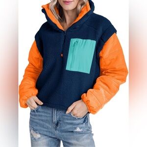 🆕 Fleece Puffer| Pullover| Sherpa| Fuzzy| Color Block| 1/2 Zip Sweatshirt